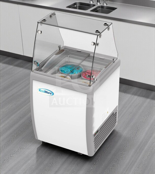 Brand new KoolMore KM-ICD-26SD ice cream dipping cabinet, 6 cu. ft., holds 4 tubs, UL listed, in original box.