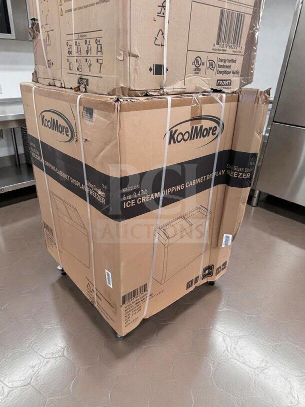 Brand new KoolMore KM-ICD-26SD ice cream dipping cabinet freezer, 6 Cu. Ft., UL listed, in original box.