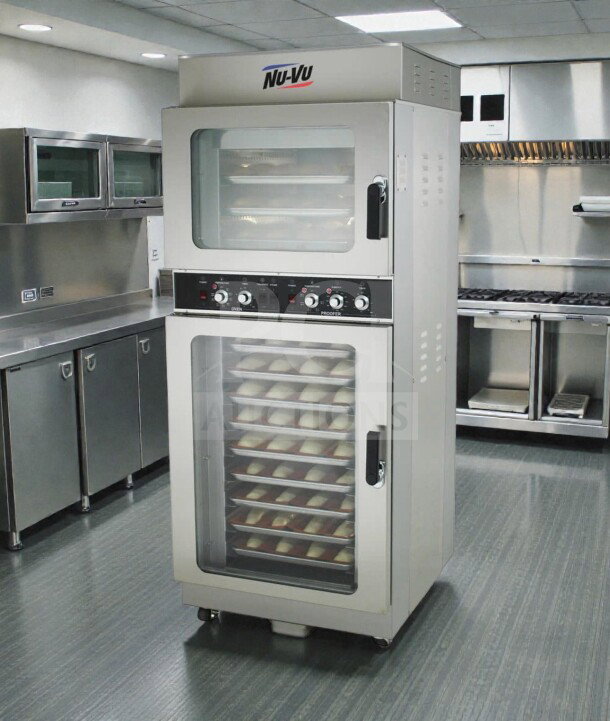 Nu-Vu OP-4/8M electric convection oven & proofer combo, exceptional condition, 208V, single phase, fully tested, stainless steel.