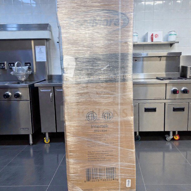 Brand new KoolMore MDR-9CP commercial refrigerator in original packaging, 9 cu. ft., ETL listed, model KOOL-M-MERCH-0266.