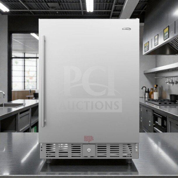 Brand new KoolMore KM-BIR5C-SS 23.4" built-in refrigerator, stainless steel, 5 cu. ft., premium condition, visible logo.