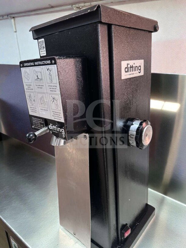 Ditting KR1203 commercial coffee grinder, Swiss-made, excellent condition, 120V, ETL listed, operational, with manual.