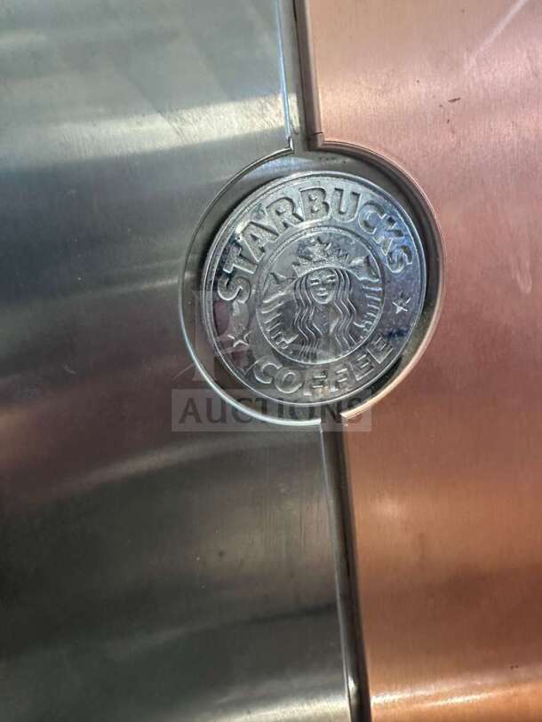 Starbucks Mastrena Commercial Espresso Machine, dual hopper, logo detail shown. Fully tested, excellent condition.