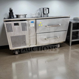 Delfield two-drawer refrigerated chef base in stainless steel, outstanding condition, 115V, fully tested, operational.