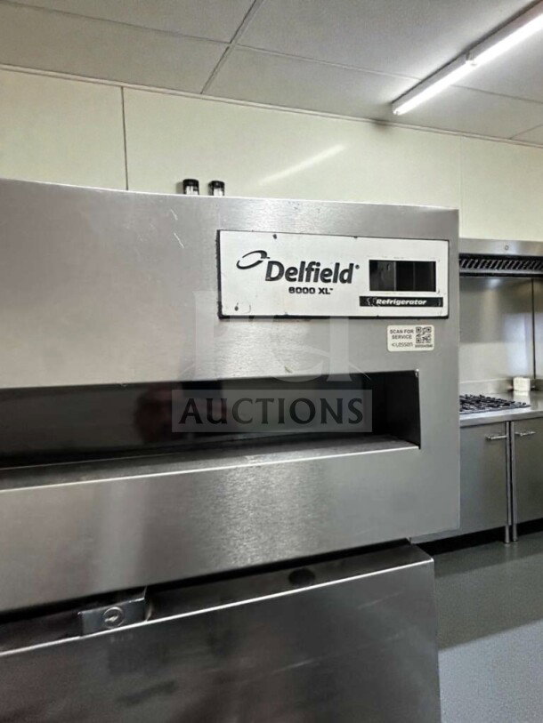 Delfield GSS2TL-8 commercial refrigerator, 115V, NSF & UL Listed, premium condition, fully operational, inspected tag visible.