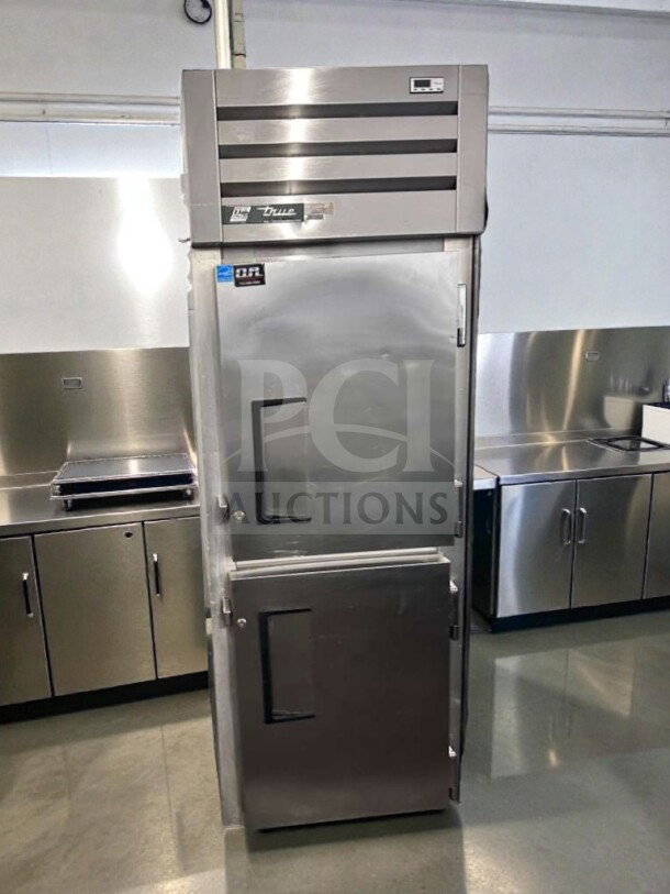 True STM1R-2HS Roll-In Refrigerator, two half doors, stainless steel, 115V, UL Listed, tested, excellent condition.