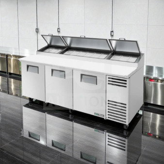 True TPP-93 Commercial Pizza Prep Refrigerator, 93” three-door, superior condition, 115V, UL Listed, fully tested.