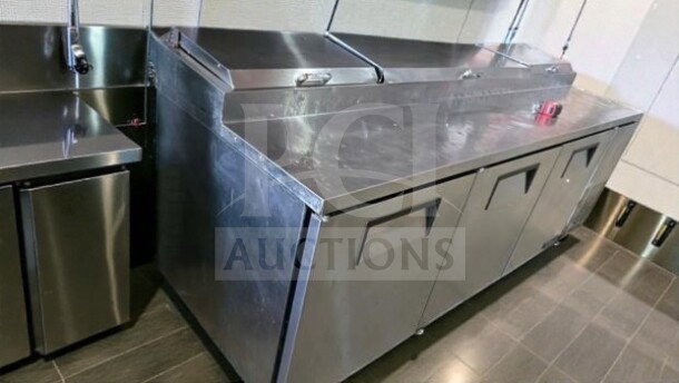 True TPP-93 commercial pizza prep refrigerator, 93", three-door, stainless steel, superior condition, UL listed.