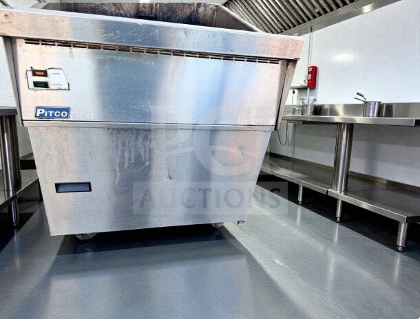 Pitco commercial gas fryer, stainless steel, floor model, superior condition, fully tested, operational, model PIT-L-FRY-0353.