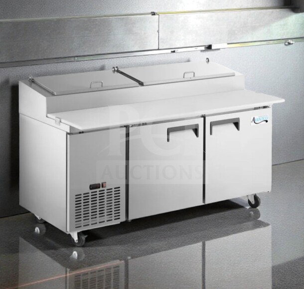 Avantco two-door pizza prep refrigerator, 60" stainless steel, 115V, UL Listed, prime condition, fully tested, model AVA-L-PREP-0532.