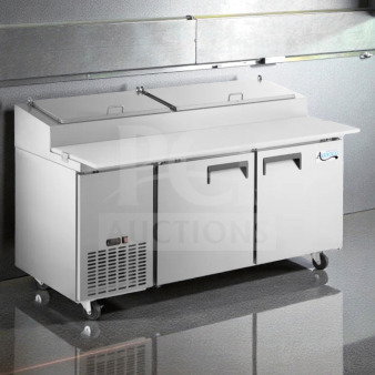 Avantco two-door pizza prep refrigerator, 60" stainless steel, 115V, UL Listed, prime condition, fully tested, model AVA-L-PREP-0532.