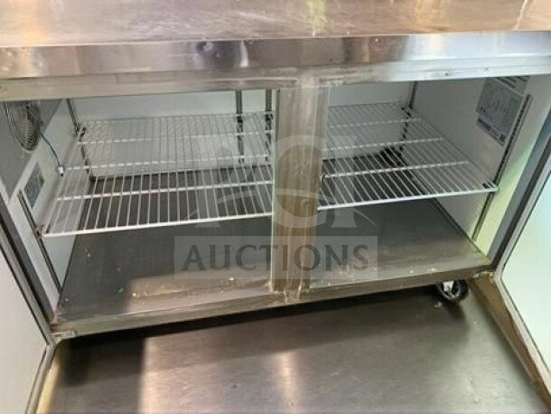 Avantco 60" two-door pizza prep refrigerator in prime condition, stainless steel, UL listed, fully tested and operational.