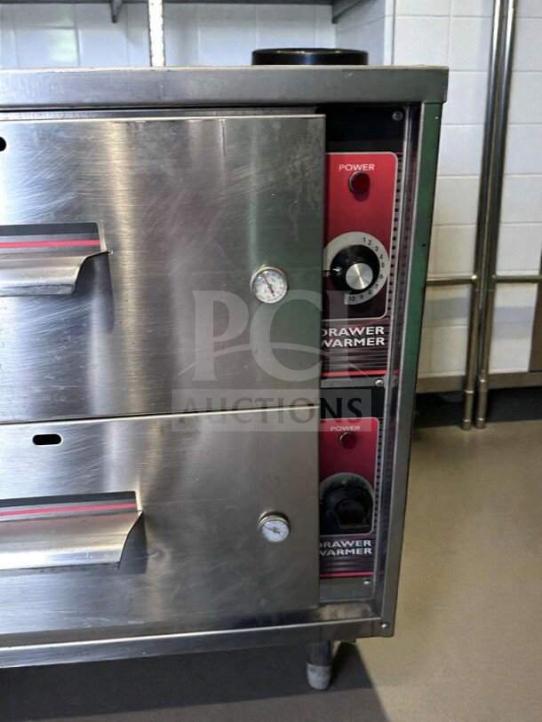 Wittco Commercial Double Drawer Warmer, stainless steel, UL listed, fully operational with temperature controls visible.