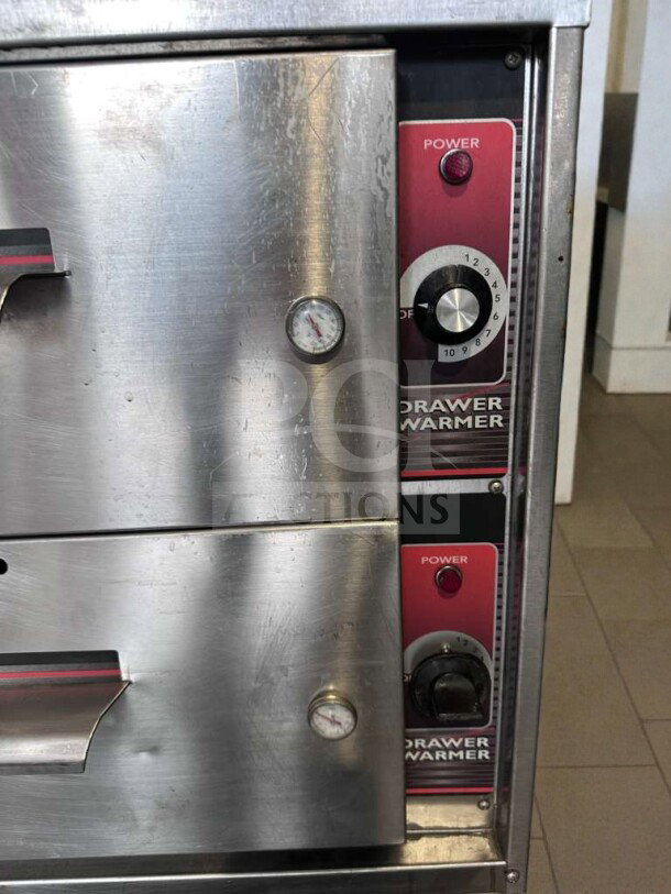 Wittco Commercial Double Drawer Warmer, stainless steel, UL Listed, dial control visible, refined condition, model WIT-L-DRW-0390.