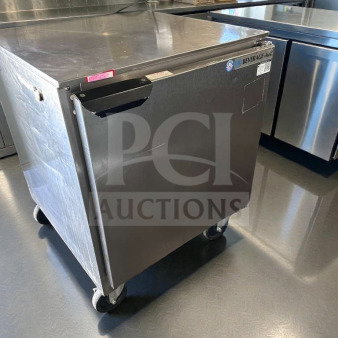 Beverage-Air UCR27A undercounter refrigerator, stainless steel, excellent condition, 27", UL listed, on casters.