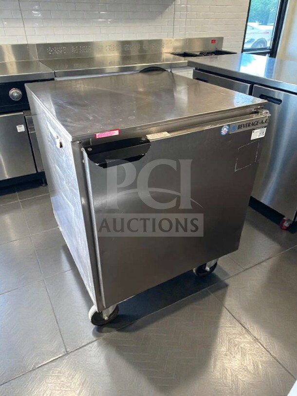 Beverage-Air UCR27A commercial undercounter refrigerator, 27", excellent condition, UL listed, fully tested, on wheels.