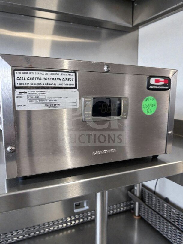 Carter-Hoffmann heated holding cabinet KFCVOBH208 in stainless steel; excellent condition with digital display; UL & NSF listed.