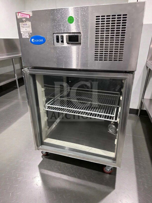 Randell 4002A undercounter glass door refrigerator, 115V, outstanding condition, UL listed, fully tested, stainless steel exterior.