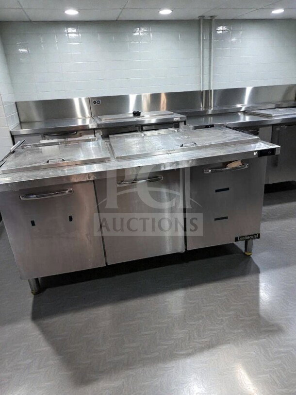 Continental BW72N refrigerated base, 72", stainless steel, UL & NSF listed, exceptional condition, fully tested.