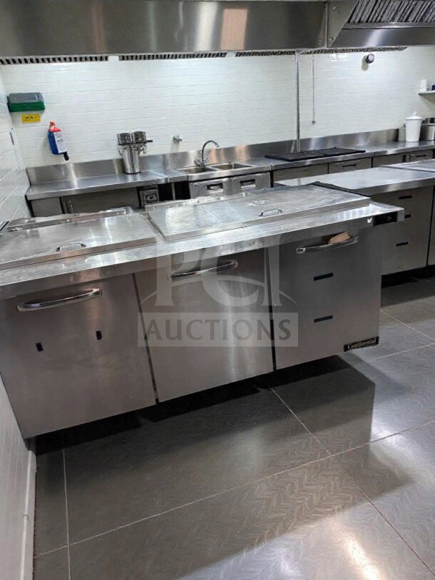 Continental BW72N commercial refrigerated base, 72", stainless steel, UL & NSF listed, excellent condition, tested operational.
