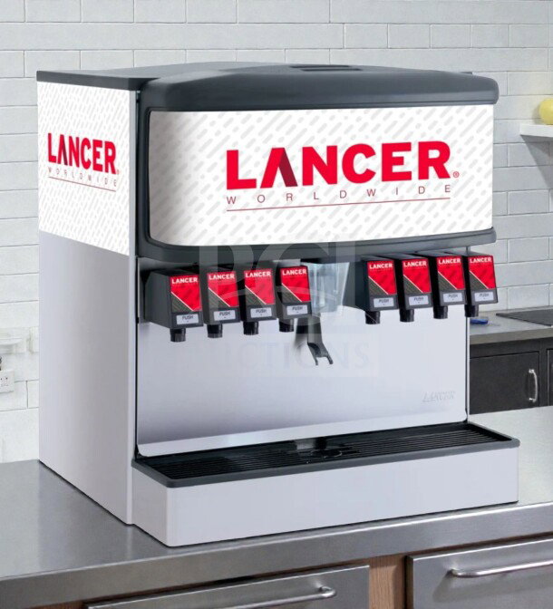 Lancer 8-Valve Coca-Cola soda fountain dispenser, stainless steel, premium condition, UL listed, Lancer Worldwide branding.