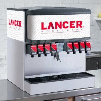 Lancer 8-Valve Coca-Cola soda fountain dispenser, stainless steel, premium condition, UL listed, Lancer Worldwide branding.