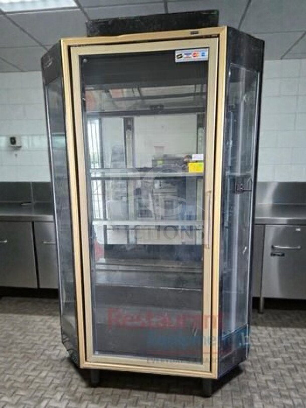 Pristine commercial glass door display refrigerator, single door, model GLS-L-REF-0379, tested and operational.