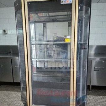 Pristine commercial glass door display refrigerator, single door, model GLS-L-REF-0379, tested and operational.