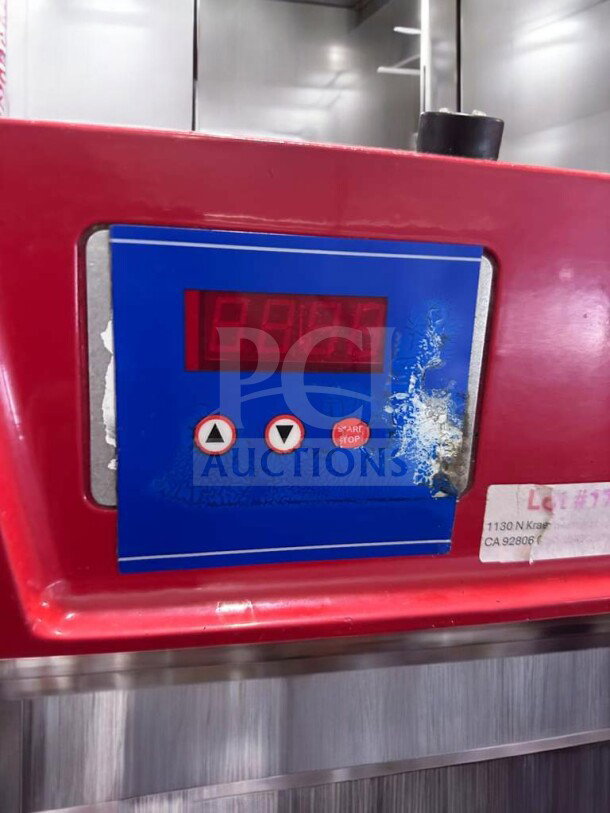 Commercial Electric Dough Press, digital controls, red and blue display panel, excellent condition. Model: DOU-L-PRS-0384.