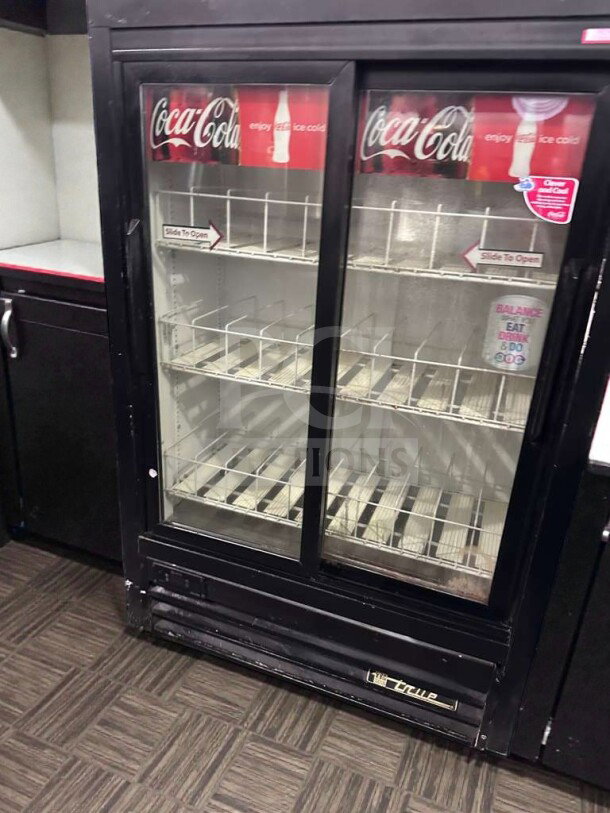 True GDM-33SL-54EM-LD commercial glass door refrigerator, Coca-Cola branded, UL listed, 54", premium condition, fully tested.
