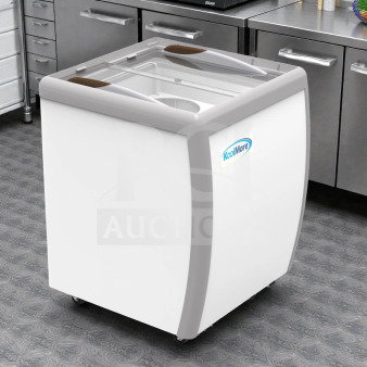 Brand new KoolMore KM-ICD-26SD ice cream dipping cabinet, 4-tub, sliding glass doors, ETL listed, in original box.