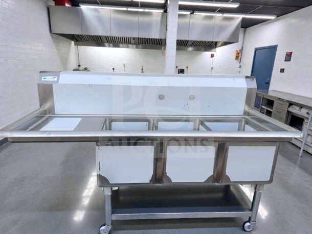 Brand new KoolMore SC121610-16L3 commercial stainless steel prep table with cold food well, NSF certified, on wheels.