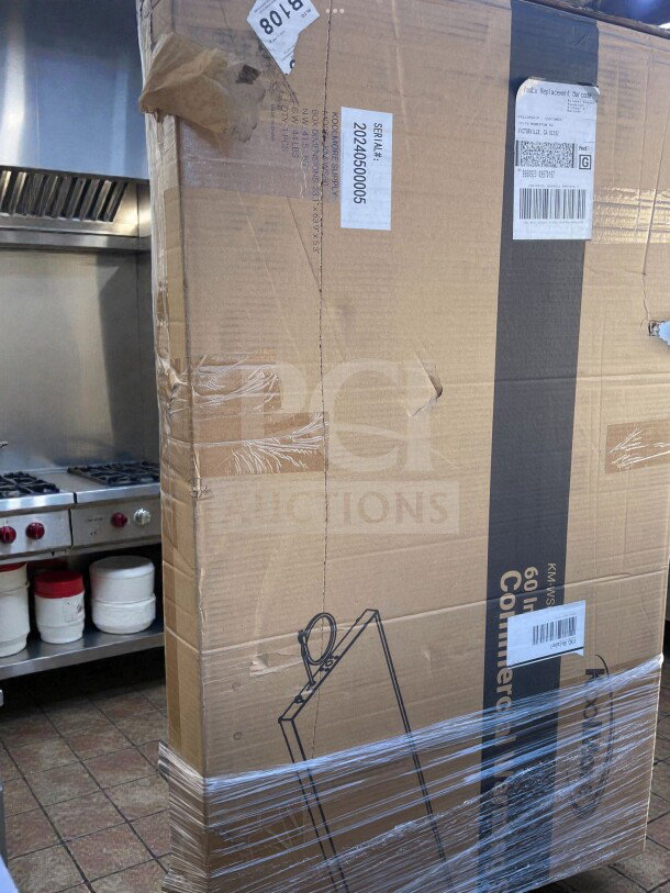 Brand new KoolMore KM-WS60 commercial warming shelf in original box, stainless steel, 60 inches, never used, serial 20240500005.