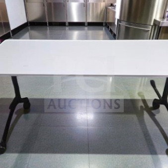 Commercial Institutional Furniture Flip-Top Training Table, 6 ft, folding, rolling frame, fully inspected, ready for use.