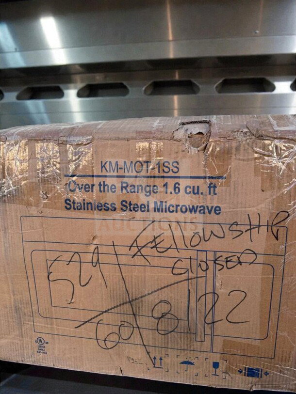 Brand new KoolMore KM-MOT-1SS over-the-range stainless steel microwave, 1.6 cu. ft., UL listed, in original box.