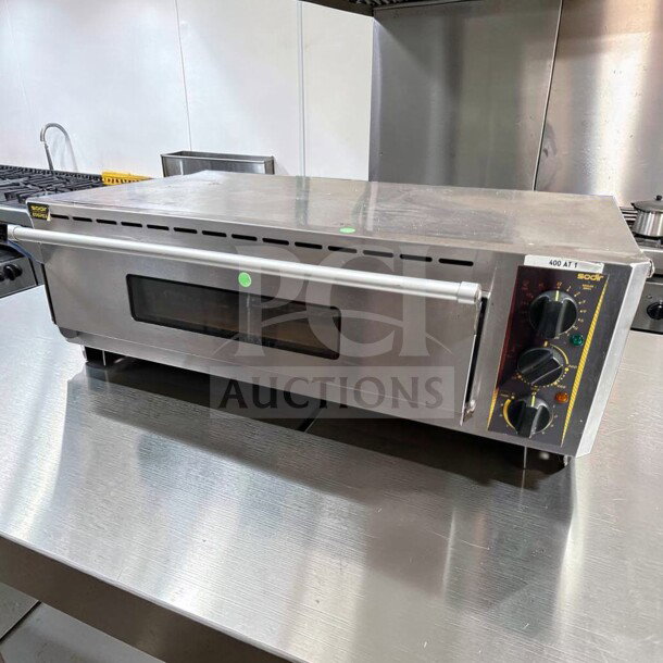 Superior condition Equipex PZ-4302D Sodir countertop pizza deck oven, commercial electric, fully tested, 208-240V.