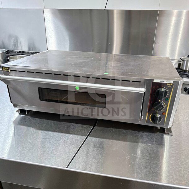 Superior condition Equipex PZ-4302D Sodir countertop pizza deck oven, commercial electric, 208–240V, fully tested.