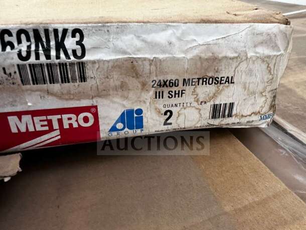Brand new InterMetro 2460NK3 Super Erecta® Metroseal 3 shelf, 24” x 60”, green epoxy-coated, commercial wire shelving in box.