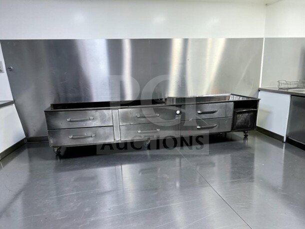 Randell LPRES1L3-120C4 120” refrigerated equipment stand, 6 drawers, superior condition, self-contained, fully operational.