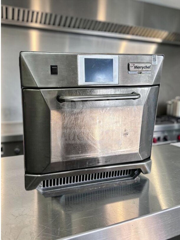 Merrychef eikon e4 high-speed oven, 208/240V, excellent condition, stainless steel, touch screen, fully tested, model MER-L-HSO-0966.