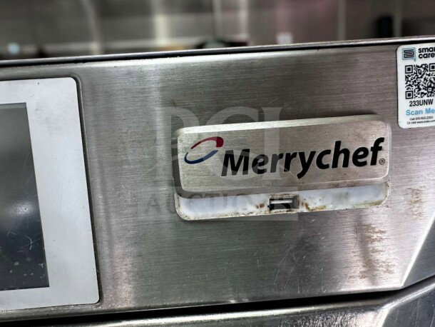 Merrychef eikon e4 high-speed oven in exceptional condition, 208/240V, stainless steel, visible Merrychef logo and QR code.