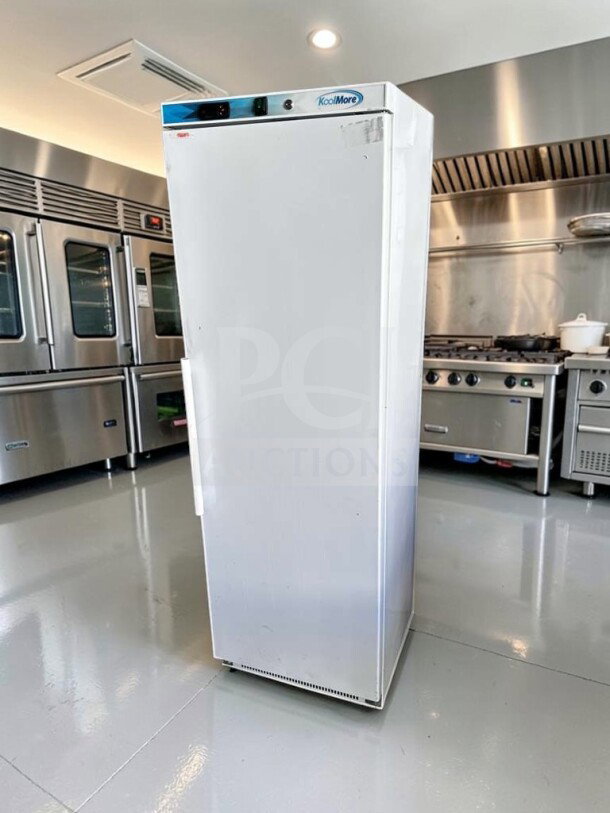KoolMore KM-FMD12WH commercial reach-in freezer, 12 Cu. Ft., manual defrost, white, tested and operational, elite condition.