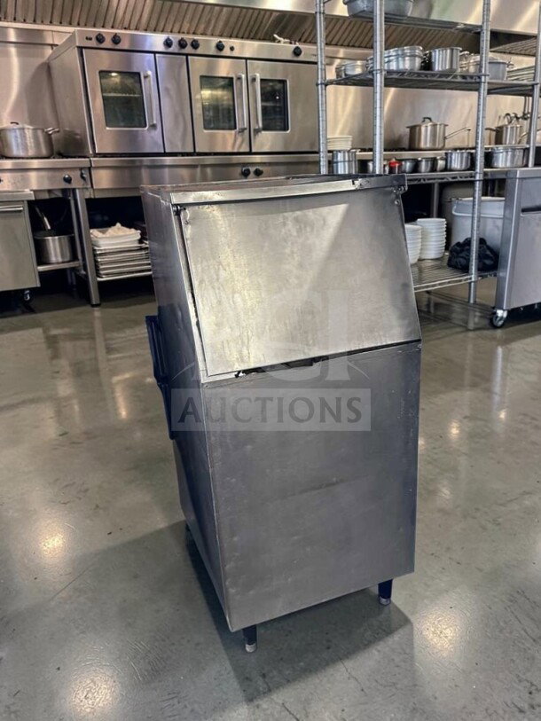 Commercial Ice Storage Bin, 22” width, 400 lb capacity, stainless steel, top-tier condition, fully tested and operational.