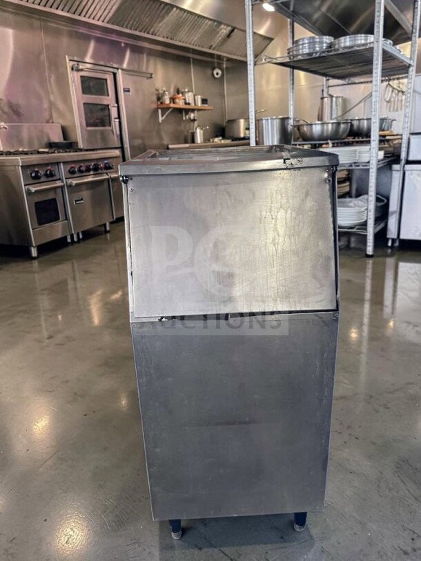Commercial Ice Storage Bin, 22” width, 400 lb capacity, stainless steel, top-tier condition, fully operational, model ICE-M-BIN-0955.