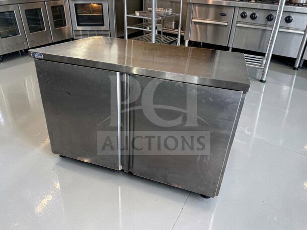 GSW CTD-P3048H 48" stainless steel commercial work table with hinged doors, mid-shelf, outstanding condition, fully tested.