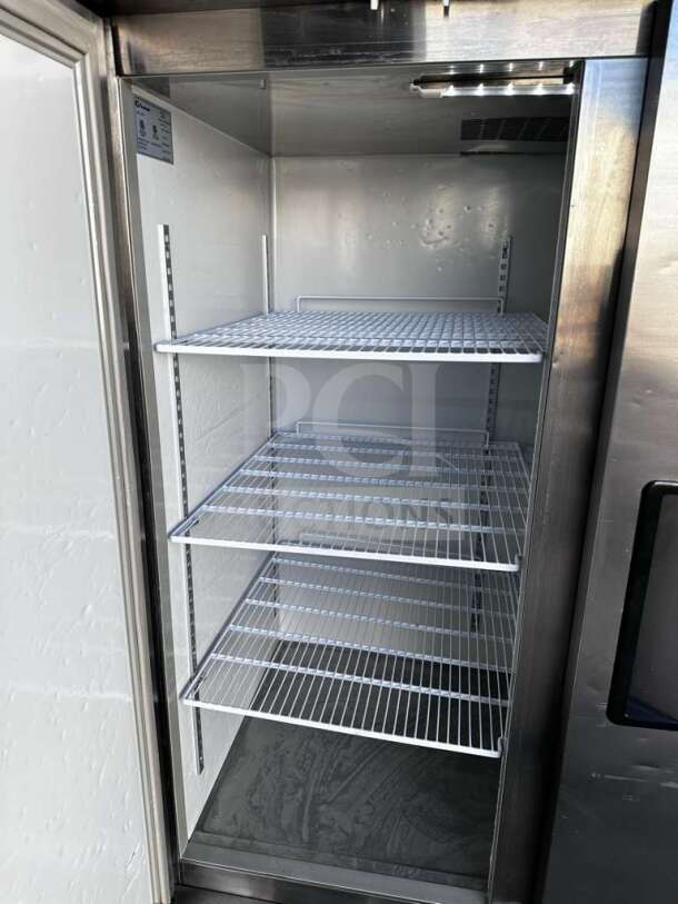 Pristine Genkraft S1200N 2 Door Commercial Upright Freezer, stainless steel, fully tested, operational, interior view.