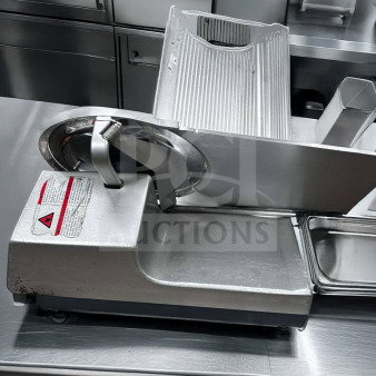Bizerba GSP HD commercial meat slicer in pristine condition, heavy-duty, 120V, missing blade cover, fully tested, operational.