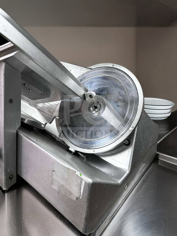 Bizerba GSP HD Commercial Automatic Meat Slicer, pristine condition, heavy-duty, 120V, missing blade cover.