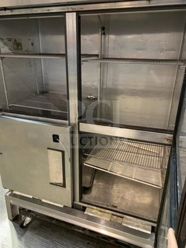 True T-49-4 commercial 4-door refrigerator in stainless steel, exceptional condition, fully tested and operational, interior view.