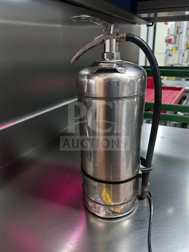 Pyro-Chem KS-6100 fire extinguisher, commercial Class K, silver, fully inspected, UL listed, excellent condition.